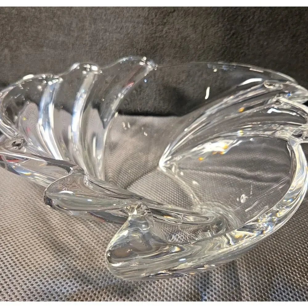 VTG Waltherglas Swirl Crystal Trinket Candy Dish Bowl Germany 1980s Shell